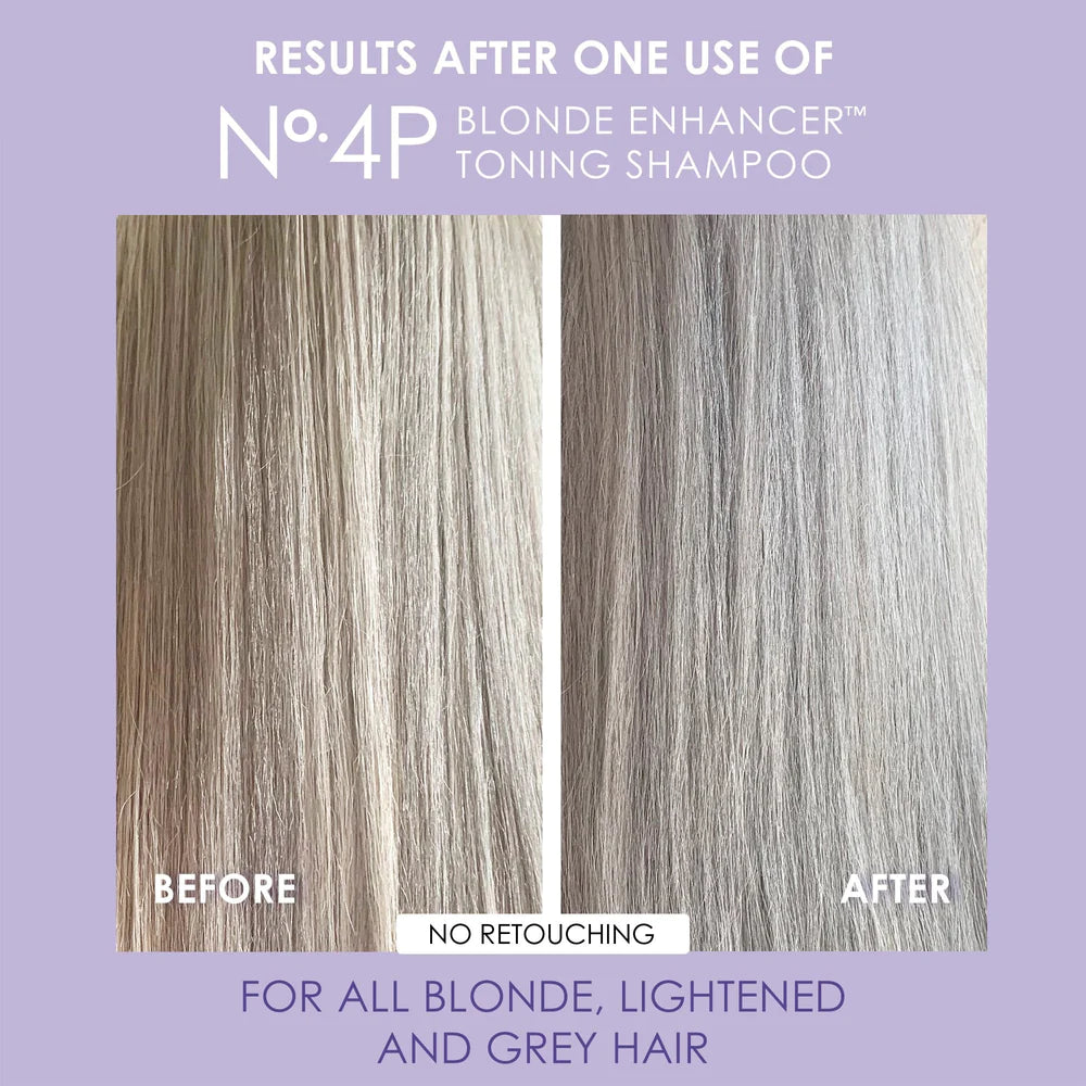 OLAPLEX No.4P Blonde Enhancer Toning Shampoo. Results of use. For blonde, lightened, and grey hair.